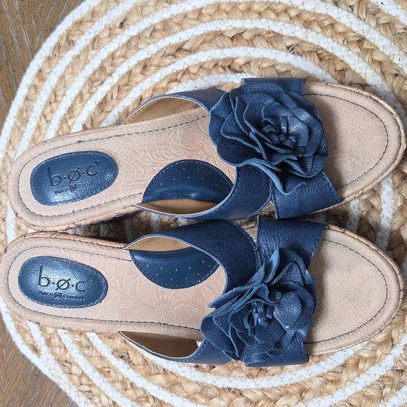 Born Concept Boc Dandee Wedge Navy Blue Leather Floral Sandals, Size 8 - Picture 5 of 9